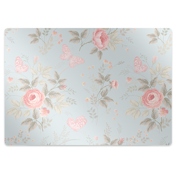 Tapis bureau Roses et papillons