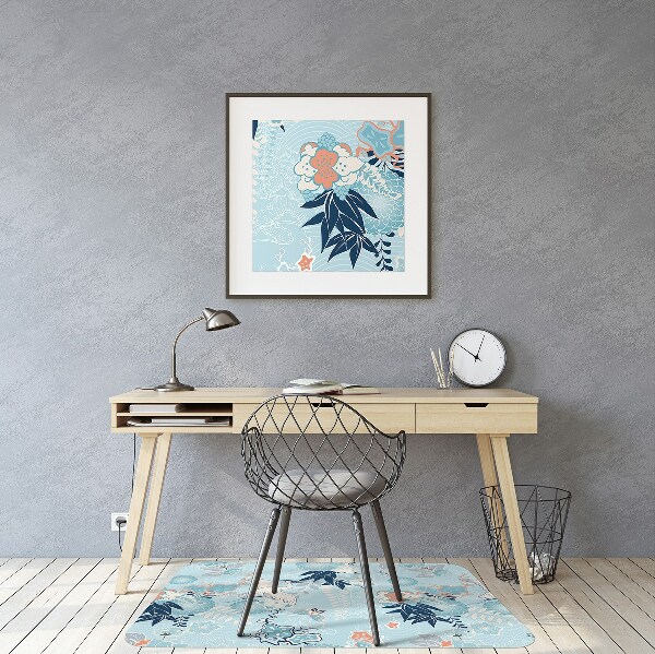 Tapis pour chaise de bureau Grue et fleurs