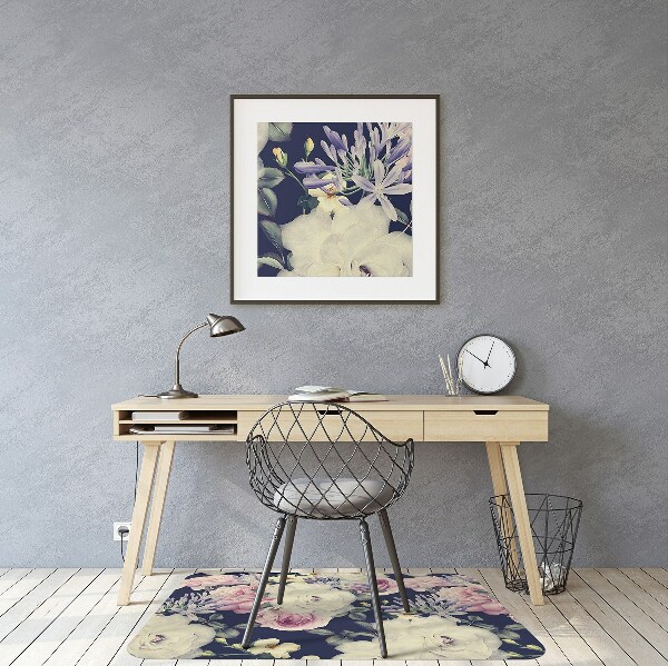 Tapis pour chaise de bureau Roses blanches Vintage
