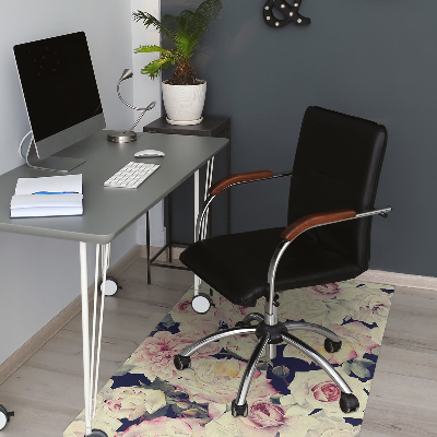 Tapis pour chaise de bureau roses blanches