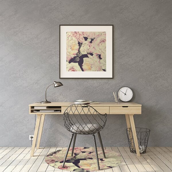 Tapis pour chaise de bureau roses blanches