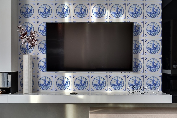 Revêtement mural salle de bain Moulin à vent de style azulejos