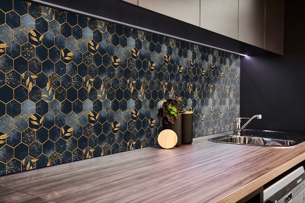 Panneau mural cuisine Feuilles et hexagones